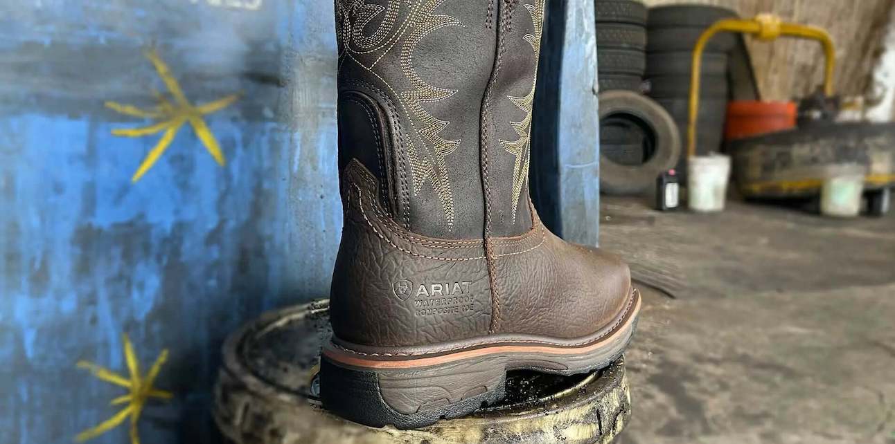 Rugged Ariat boot in an industrial setting