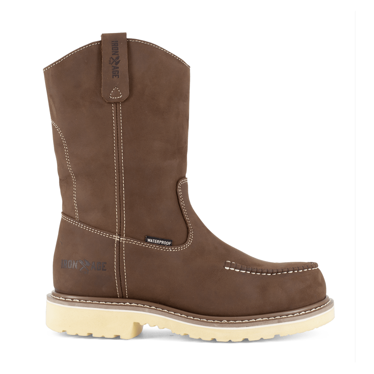 Iron Age-Solidifier Composite-Toe 11 Inch Pull-On Moc Toe Waterproof Work Boot Brown-Steel Toes-1