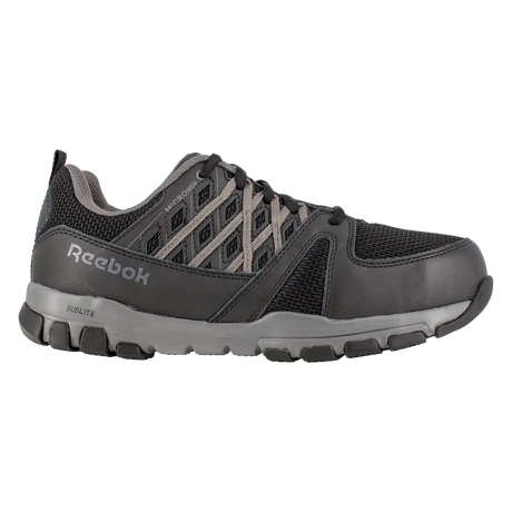 Reebok Women's Sublite Steel Toe Shoe Black with Grey RB416 side view