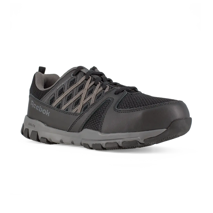 Reebok Women's Sublite Steel Toe Shoe Black with Grey RB416 details