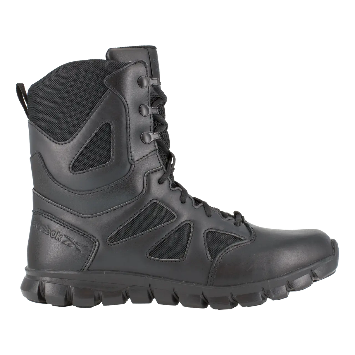 Reebok Work-Sublite Cushion Black 8" Tactical Soft Toe Boot with Side Zipper Black-Steel Toes-1