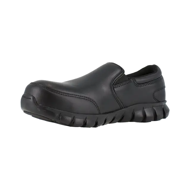 Reebok Work-Sublite Cushion Work Athletic Slip On Composite Toe Black Leather-Steel Toes-3