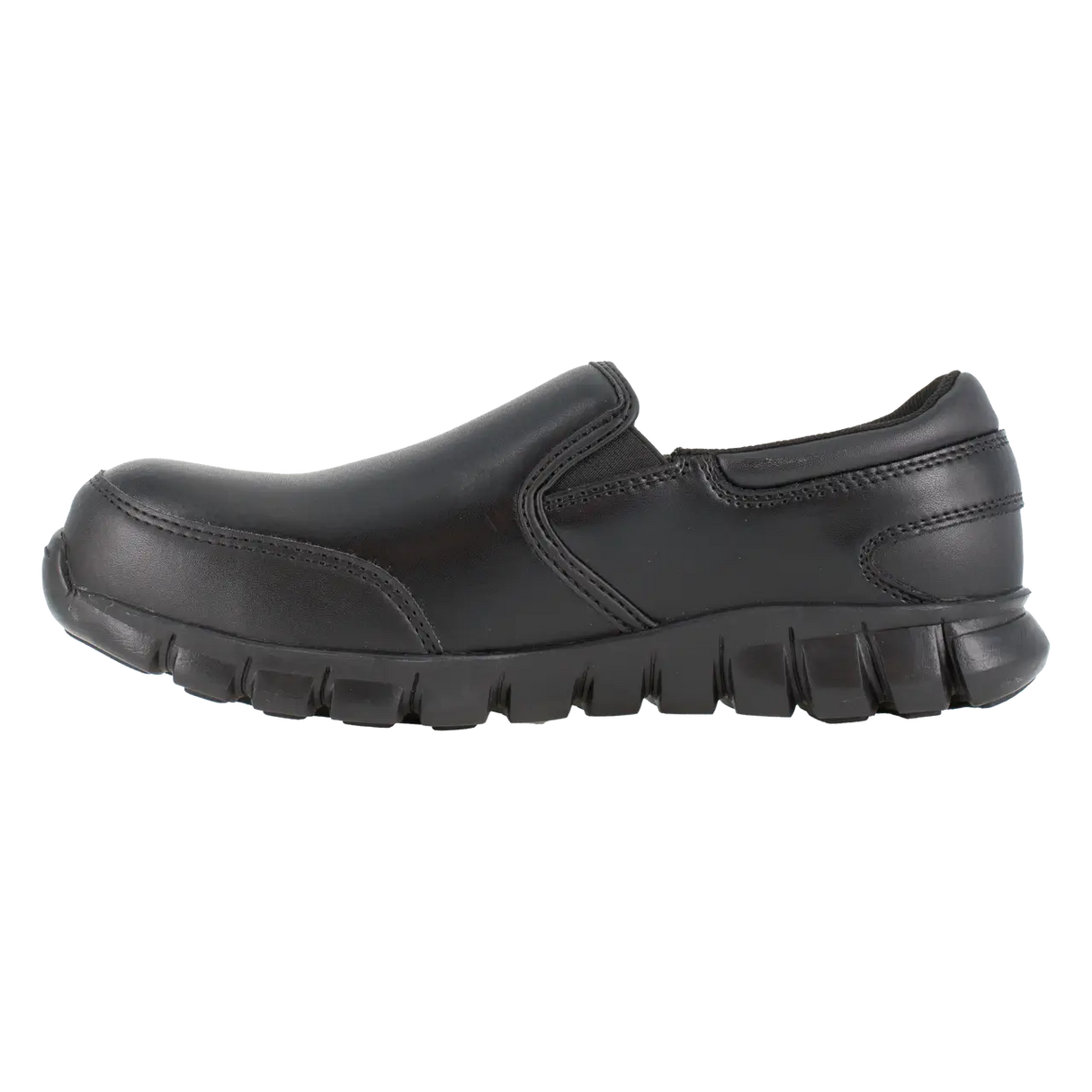 Reebok Work-Sublite Cushion Work Athletic Slip On Composite Toe Black Leather-Steel Toes-5