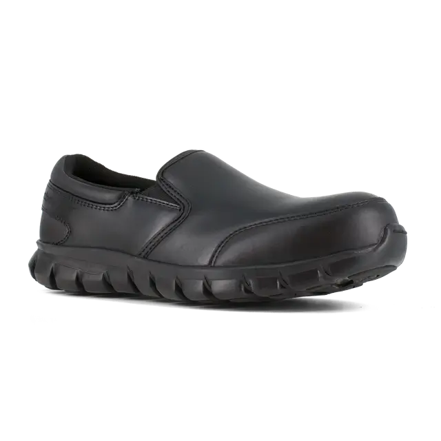 Reebok Work-Women's Sublite Cushion Work Athletic Leather Slip-On Composite Toe Black-Steel Toes-5