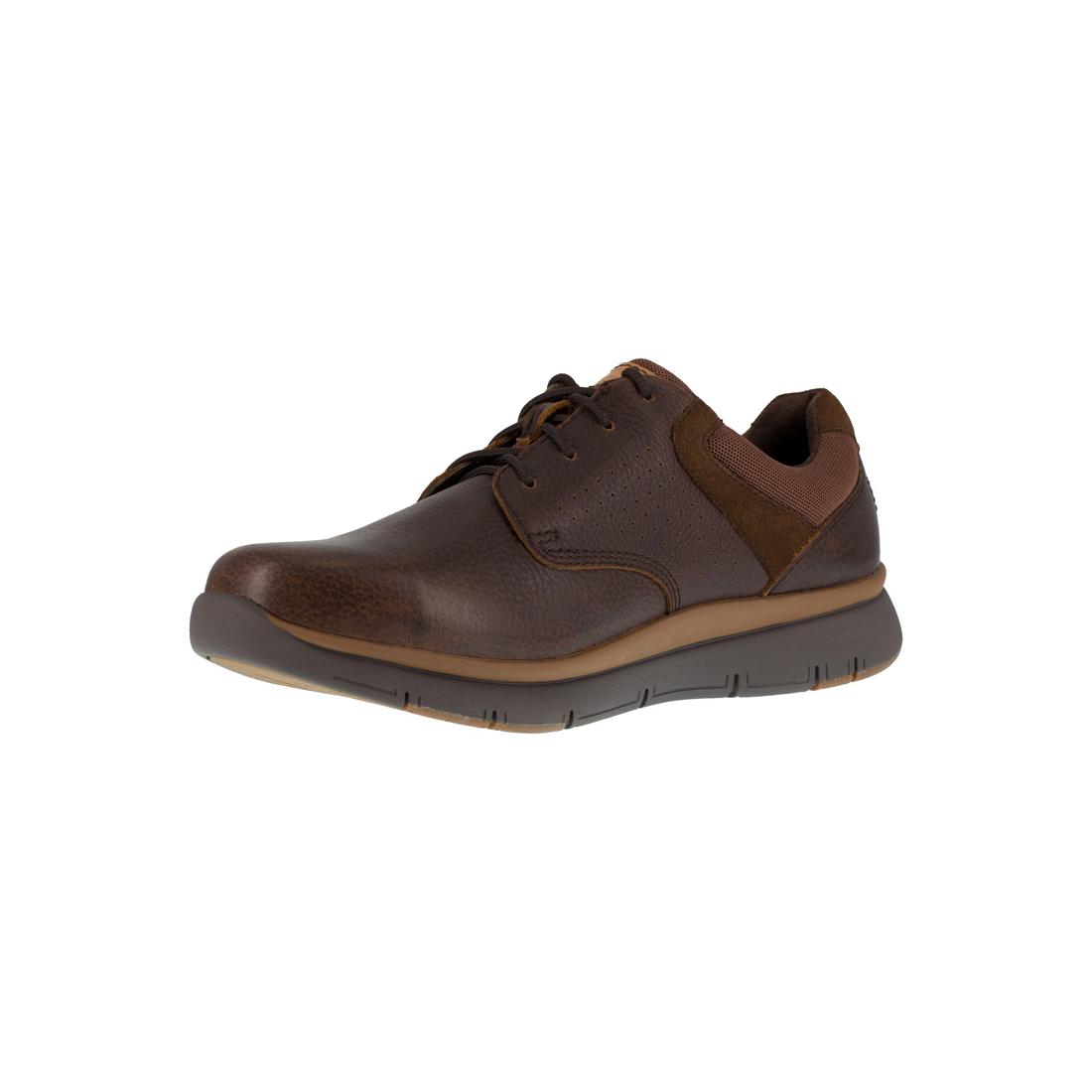 Rockport Works Primetime Casuals Steel-Toe Oxford Work Shoe Brown RK5700 Angled Medial Image