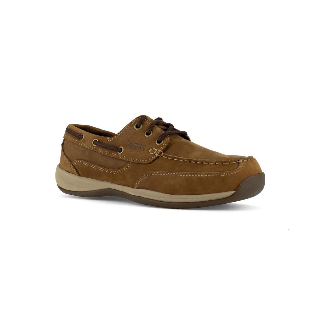 Rockport Works Women's Sailing Club Steel-Toe Slip On Work Shoe Brown RK676 Lateral Image