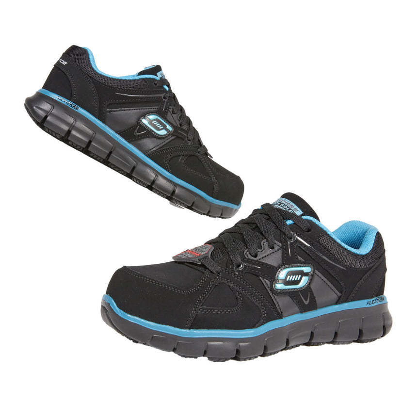 Skechers Work-Women's Sandlot Alloy Toe Synergy Work Shoe Black Blue-Steel Toes-6