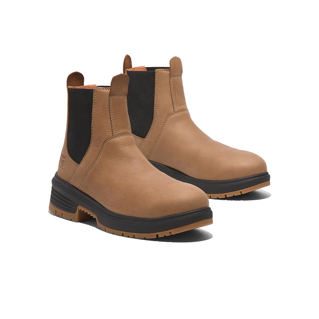 Timberland Pro Birchline Composite-Toe Chelsea Boot Full Grain Light Brown korn, TB0A669Y Pair Lateral Image