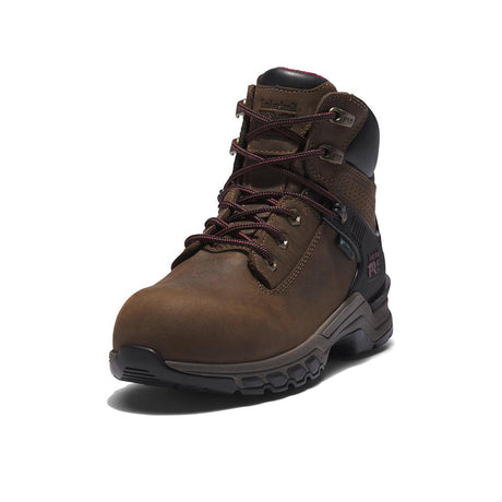 Timberland Pro Women's Hypercharge 6-Inch Waterproof Nano-Toe Work Boot Brown/Purple korn, TB1A4115 Angled Image 1