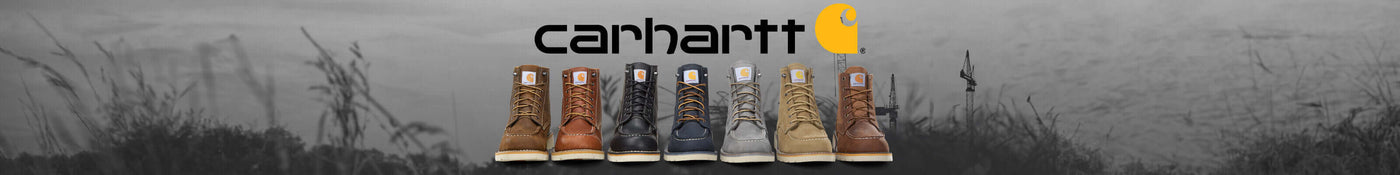 Lineup of Carhartt work boots in various colors - Steel-Toes.com