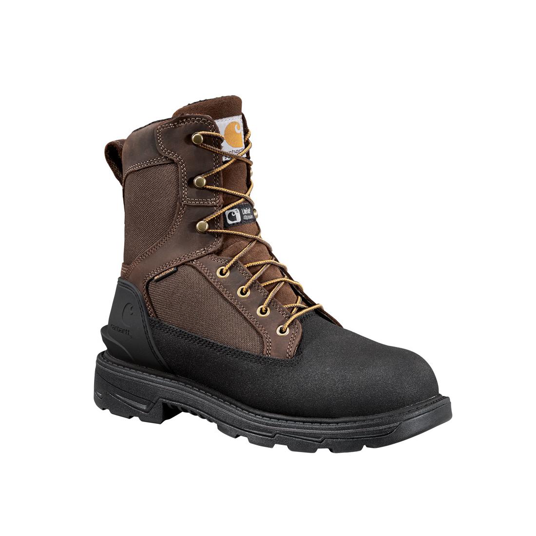 Carhartt 8" Ironwood Waterproof Insulated Alloy Toe Work Boot Dark Brown/Black FT8509-M angle view