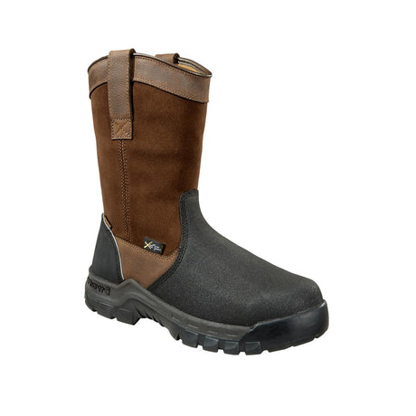 11" Rugged Flex Composite-Toe Waterproof MetGuard Wellington Pull On Work Boot Brown/Black