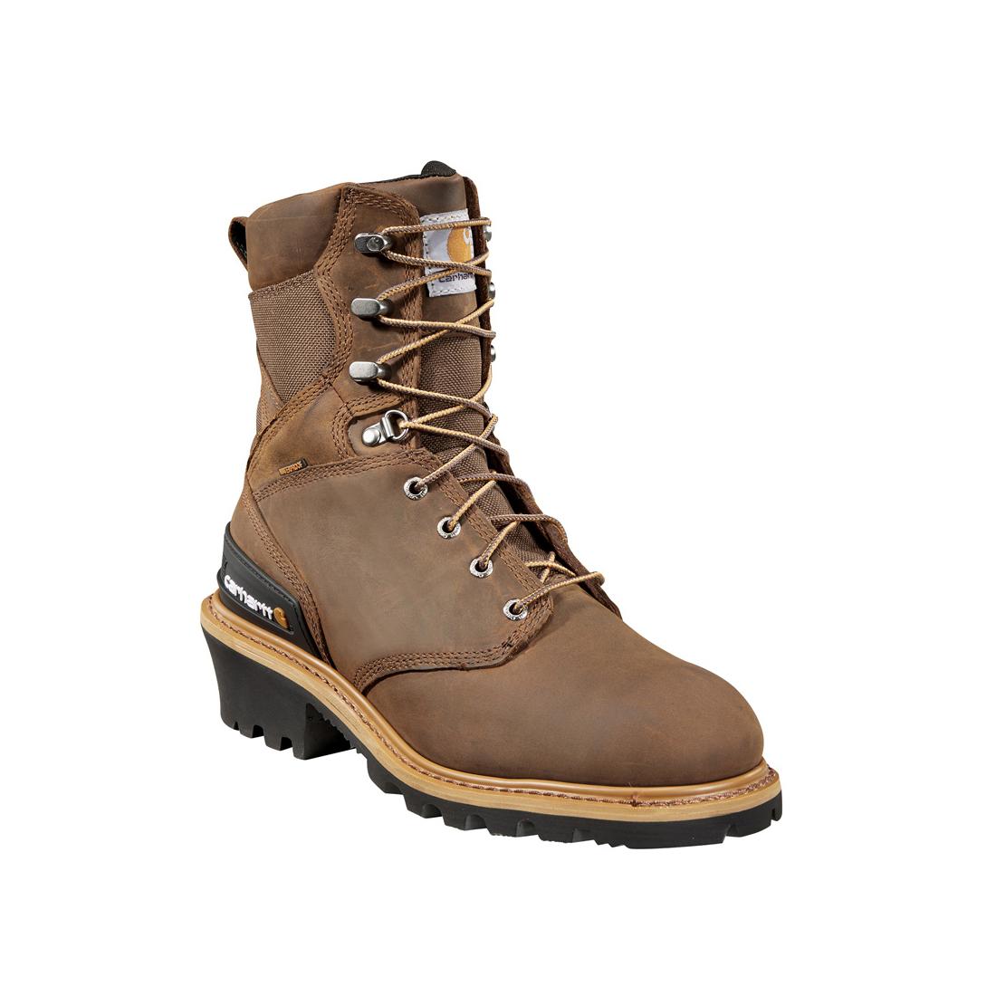 Carhartt 8" Waterproof Climbing Logger Composite Toe Work Boot Brown CML8360 angle view