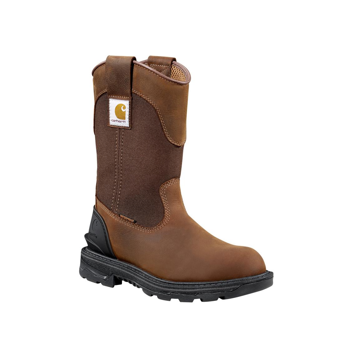 Carhartt 11" Women's Ironwood Alloy-Toe Waterproof Wellington Pull-On Work Boot Brown FT1502-W angle view