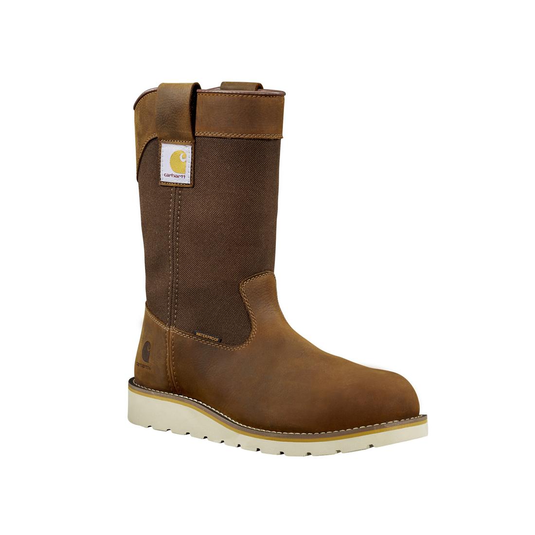 Carhartt 10" Women's Wellington Soft-Toe Waterproof Pull On Wedge Work Boot Brown FW1034-W angle view