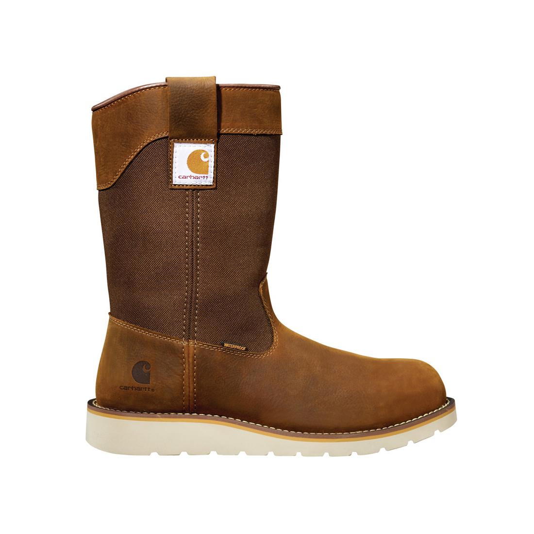 Carhartt 10" Women's Wellington Soft-Toe Waterproof Pull On Wedge Work Boot Brown FW1034-W side