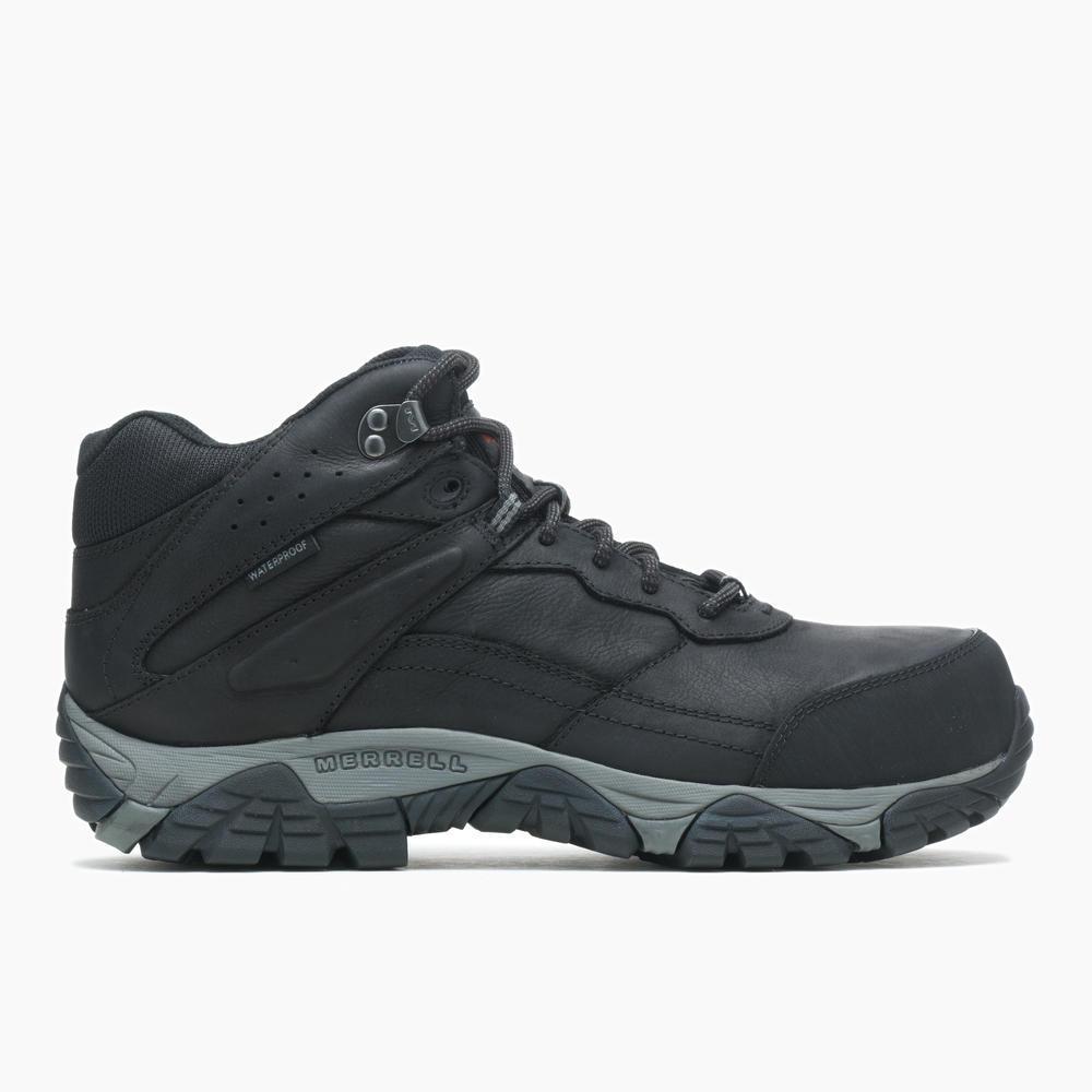 Moab Adventure Mid Men's Carbon-Fiber Work Boots Wp Black-Men's Work Boots-Merrell-7-M-BLACK-Steel Toes